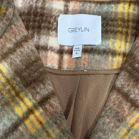 Anthropologie Greylin Sz S Jacket Dasia Plaid Swing Coat Brown Cream Boho Cozy - Picture 5 of 7